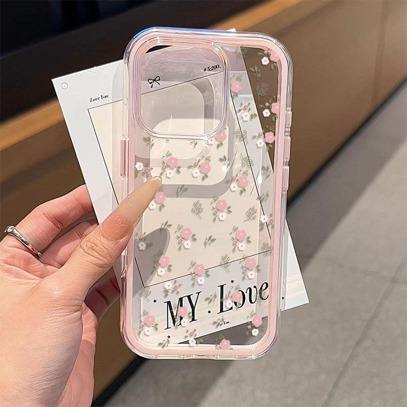Phone Cases Xr - Green Leaves Pink Flower 2in1 Clear