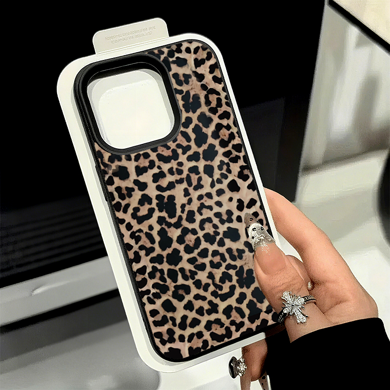 Phone Cases Leopard Print - Shockproof Black Leopard Lychee Texture Soft