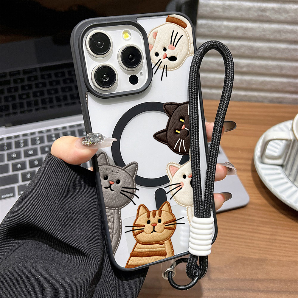 Phone Cases Cat - Cute Faux Embroidery Cat Phone Case